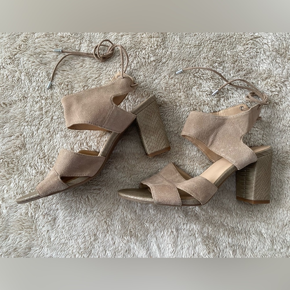 Franco Sarto Leather/Suede Block Heel Lace Up Sandals Size 8